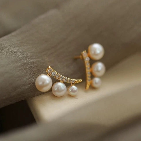 Crescent Moon Pearl Gradient Stud Earrings - Modern Elegance with Gold Plated
